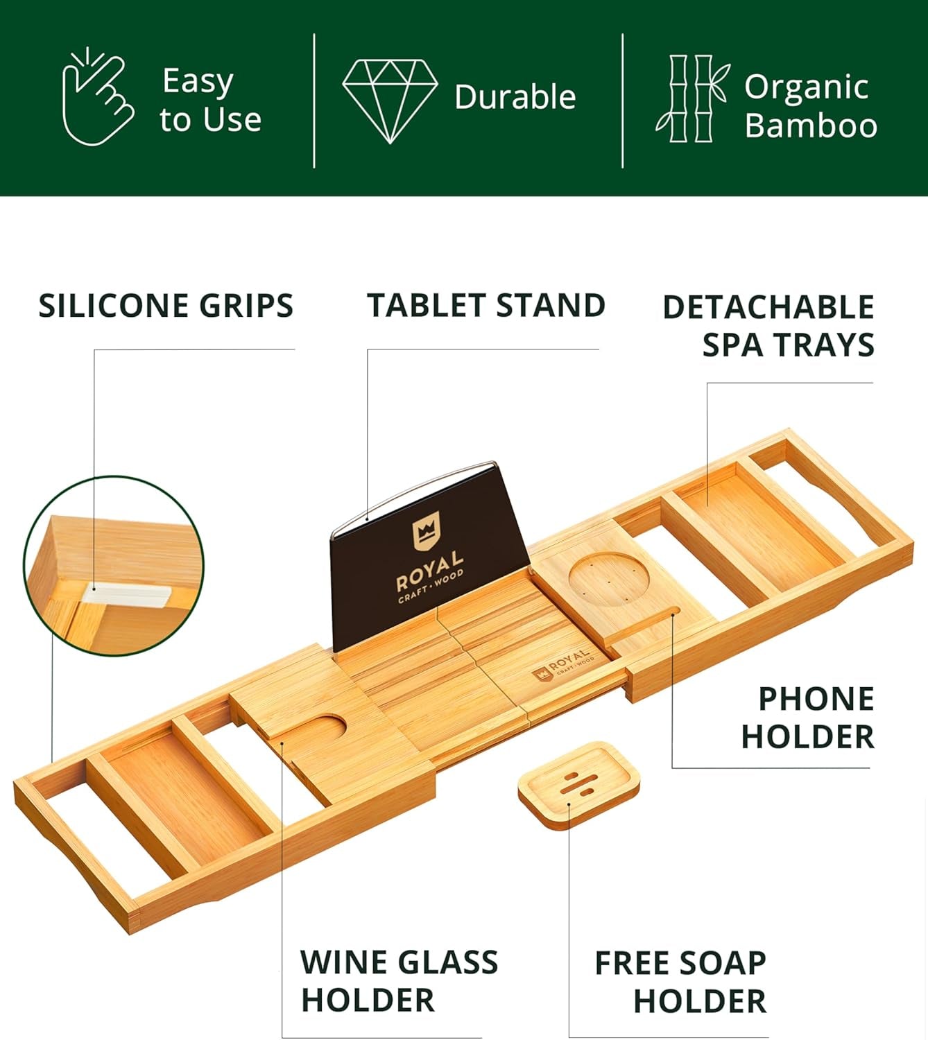 Luxury Bathtub Tray One or Two Person Bath and Bed Tray 
