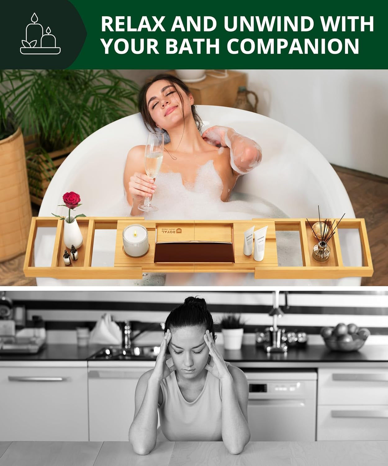 Luxury Bathtub Tray One or Two Person Bath and Bed Tray 
